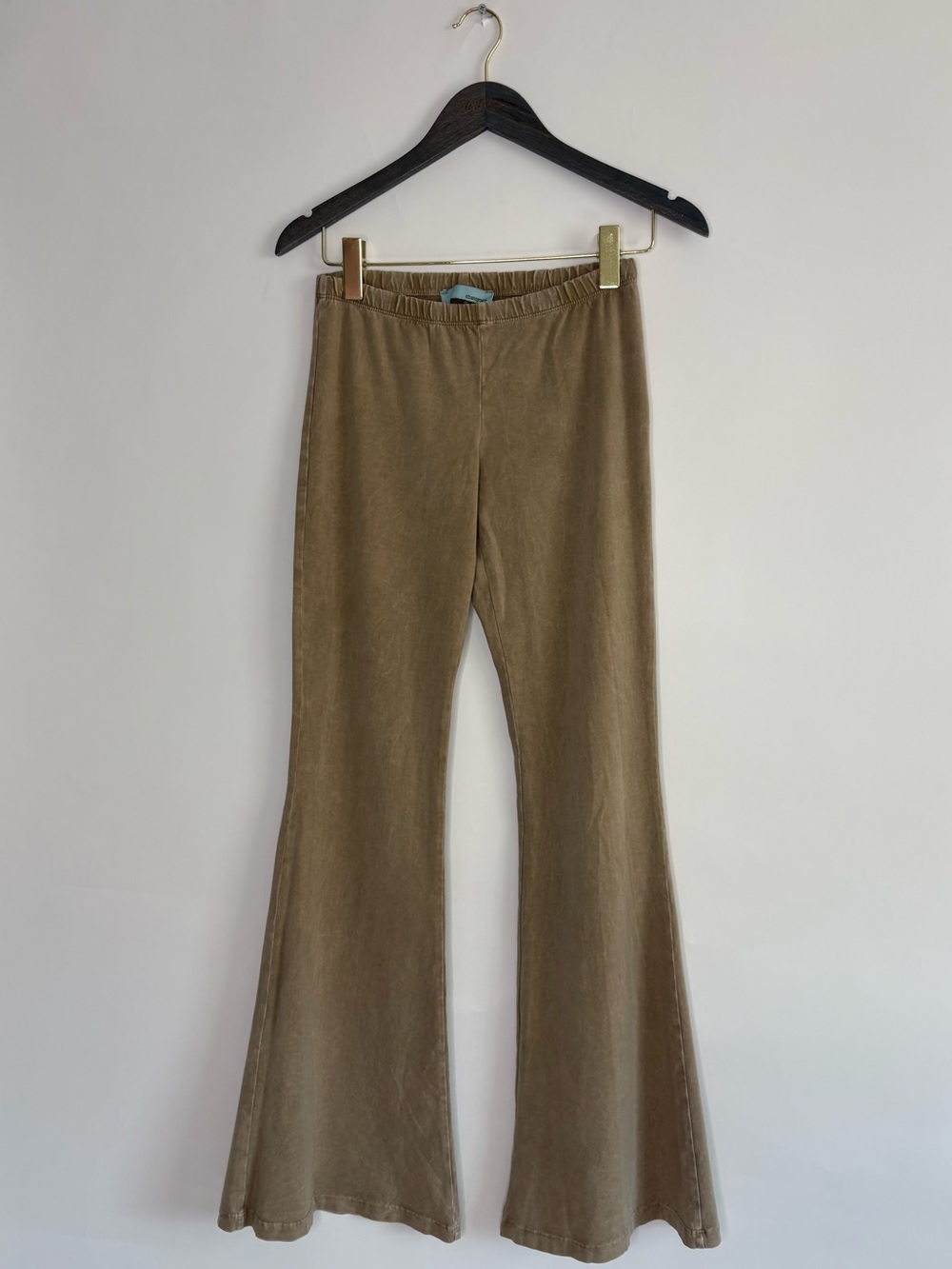 Chatoyant Bell Bottom Flared Pant Womens Small Tan Cotton USA Streetwear Stretch